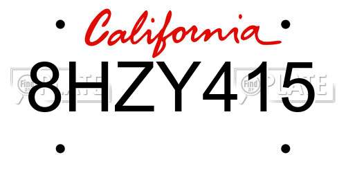 8HZY415 California License Plate