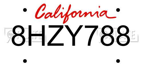 8HZY788 California License Plate