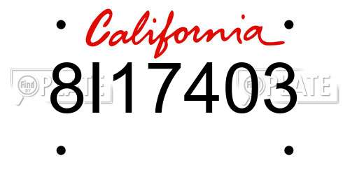 8I17403 California License Plate
