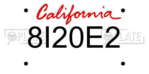 8I20E2 California License Plate