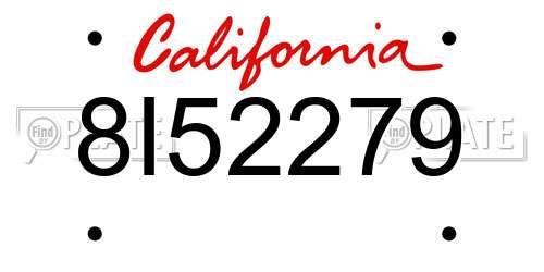 8I52279 California License Plate