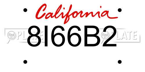 8I66B2 California License Plate