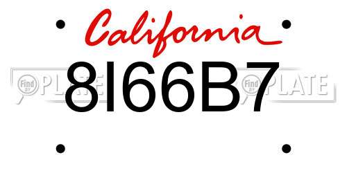 8I66B7 California License Plate