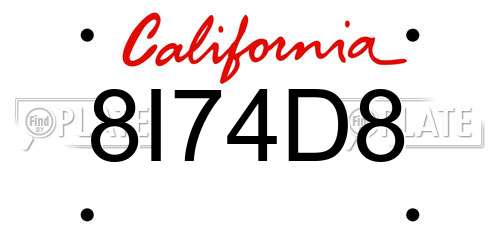 8I74D8 California License Plate