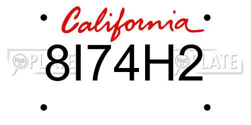 8I74H2 California License Plate