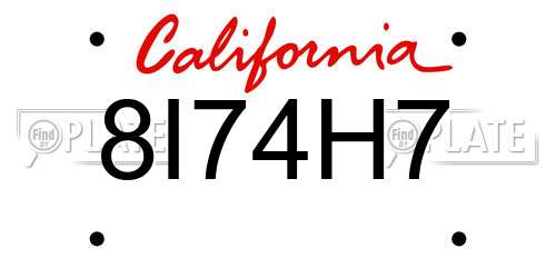8I74H7 California License Plate