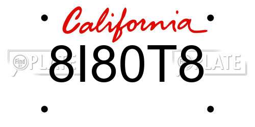 8I80T8 California License Plate