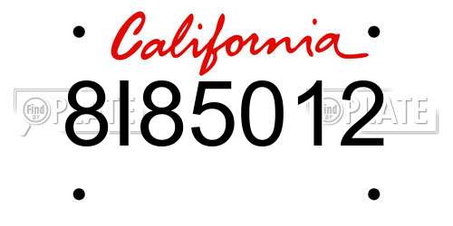 8I85012 California License Plate