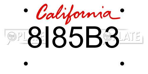 8I85B3 California License Plate