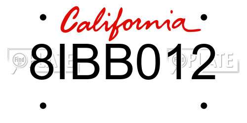 8IBB012 California License Plate