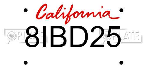 8IBD25 California License Plate