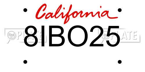 8IBO25 California License Plate