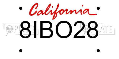8IBO28 California License Plate