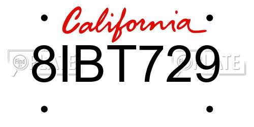 8IBT729 California License Plate