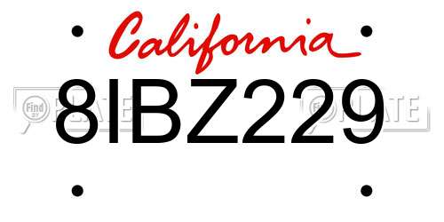 8IBZ229 California License Plate