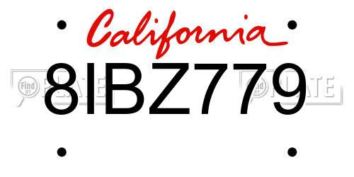 8IBZ779 California License Plate