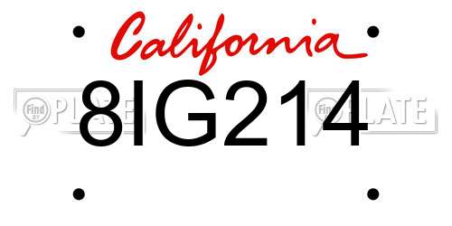 8IG214 California License Plate