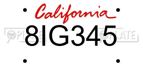 8IG345 California License Plate