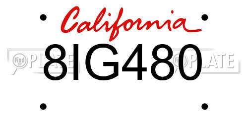 8IG480 California License Plate