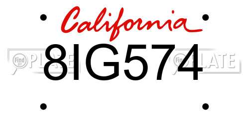 8IG574 California License Plate