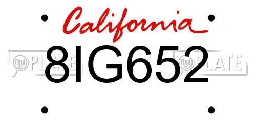 8IG652 California License Plate