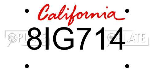 8IG714 California License Plate