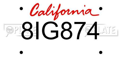 8IG874 California License Plate