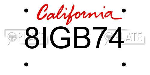 8IGB74 California License Plate