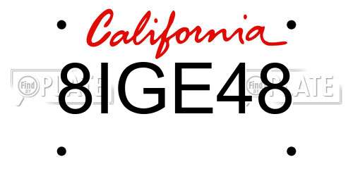 8IGE48 California License Plate