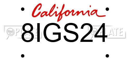 8IGS24 California License Plate