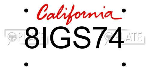 8IGS74 California License Plate