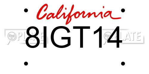 8IGT14 California License Plate