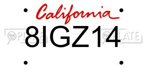 8IGZ14 California License Plate