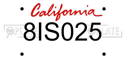 8IS025 California License Plate