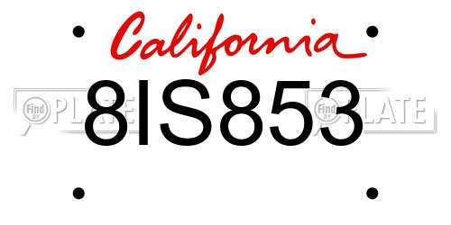 8IS853 California License Plate