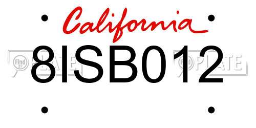 8ISB012 California License Plate