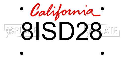 8ISD28 California License Plate