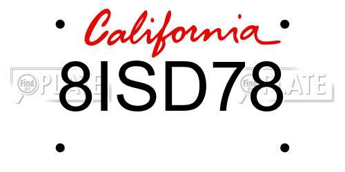 8ISD78 California License Plate
