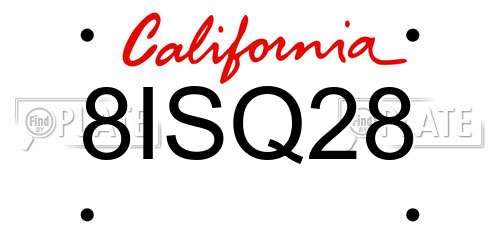 8ISQ28 California License Plate