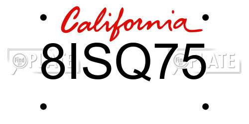 8ISQ75 California License Plate