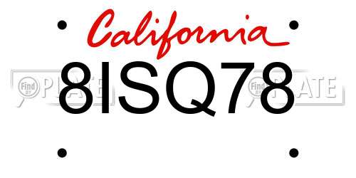8ISQ78 California License Plate