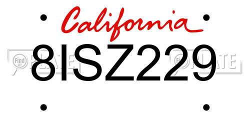 8ISZ229 California License Plate