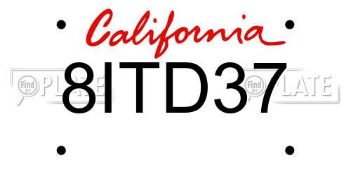 8ITD37 California License Plate