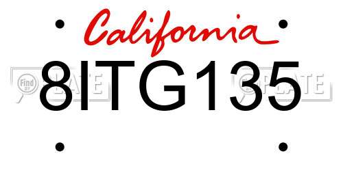8ITG135 California License Plate
