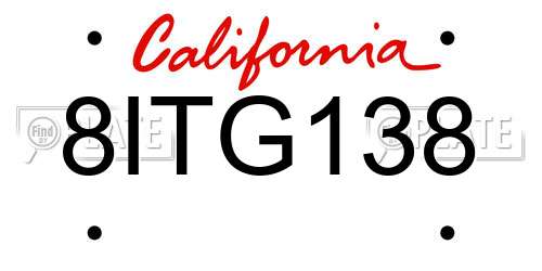 8ITG138 California License Plate