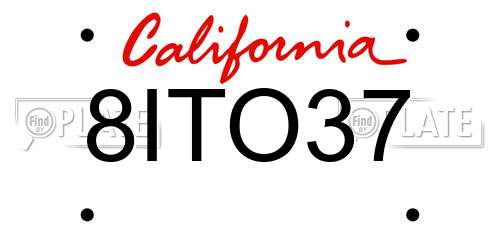 8ITO37 California License Plate
