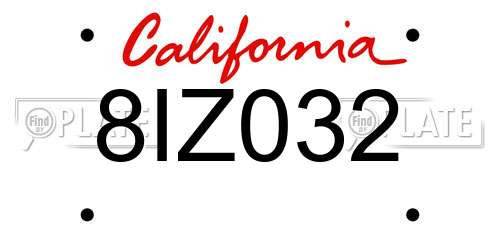 8IZ032 California License Plate