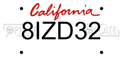8IZD32 California License Plate