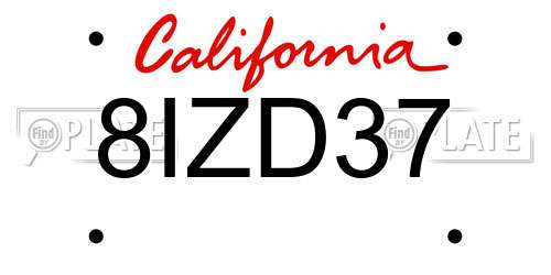8IZD37 California License Plate