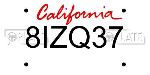 8IZQ37 California License Plate